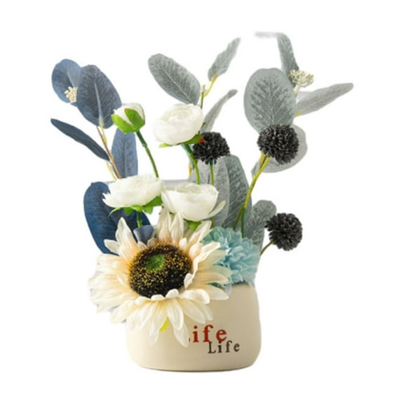 Qholemyo Sunflower Artificial Flowers Fake Flowers Potted Bouquet Office Home Table Decor Ornaments