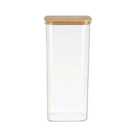 Qholemyo Tall Clear Airtight Food Storage Containers With Lids Wood Cover Spaghetti Pasta Storage Container For Kitchen Pantry