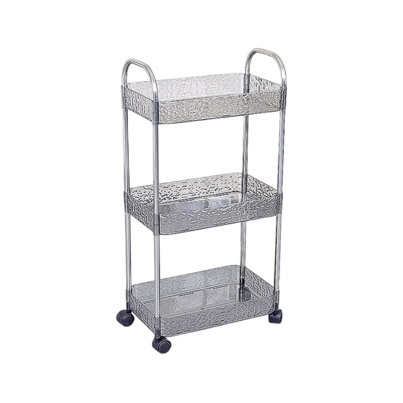 Qholemyo Three Tier Kitchen Bathroom Living Room Shelf Floor Storage Rack Multi-Layer Transparent Storage Cabinet Movable Trolley With Snack Containers