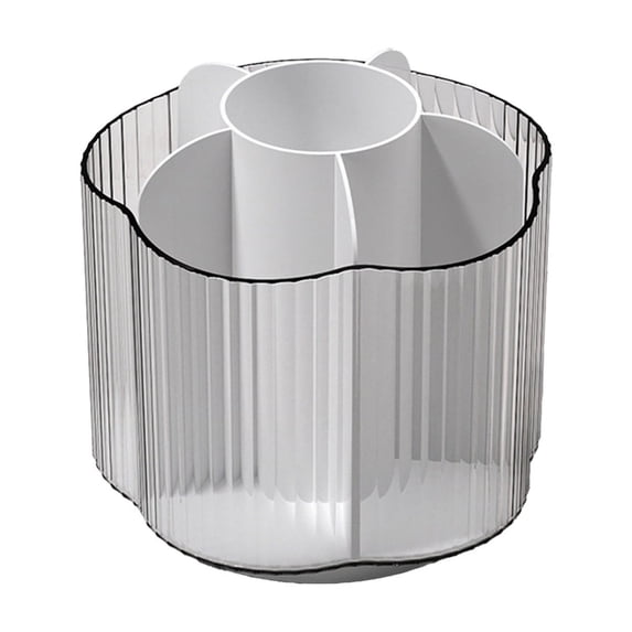 Qholemyo Transparent Brief Rotating Cosmetics Storage Bin Compartmentalized Makeup Brush Lipstick Pen Rack Stationery Organizer Office Supplies