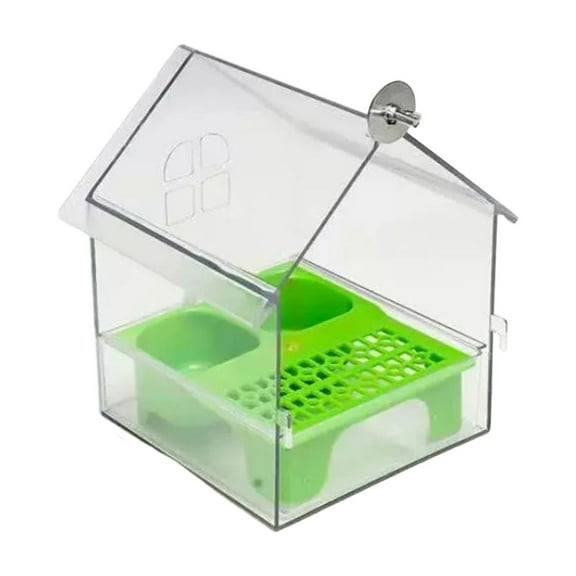 Qholemyo Transparent Peony-Shaped Bird Feeder & Roof Bath Basin For Villa Outdoor With Large Opening Easy To Refill