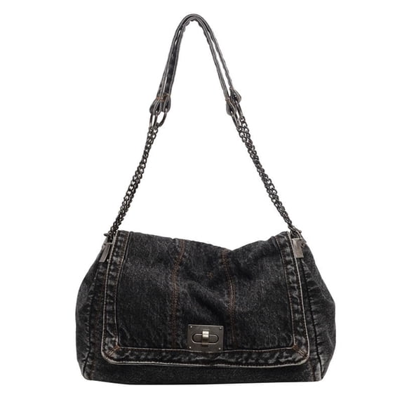 Qholemyo Trendy Denim Tote Bag Large Capacity Shoulder Bag For Women Jean Purses With Chain Strap Crossbody Bag