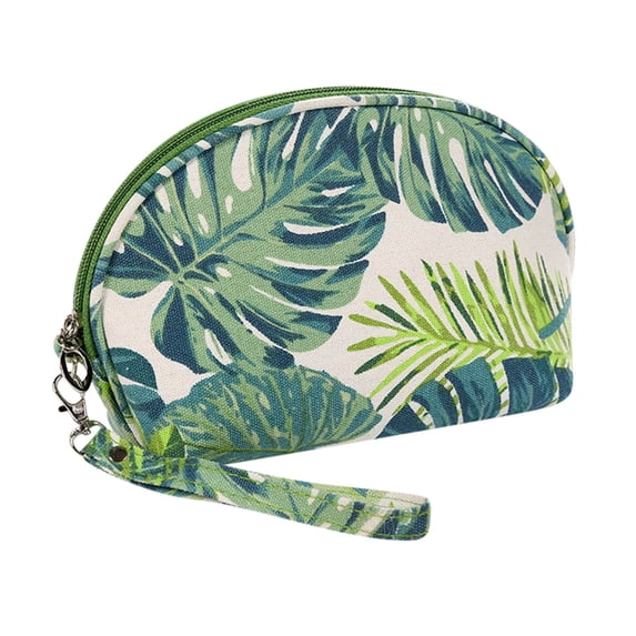 Qholemyo Tropical Print Canvas Cosmetic Bag Portable Travel Toiletry Storage Pouch Makeup Organizer Gifts For Women Travel Essentials