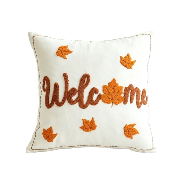 Qholemyo Tufted Maple Leaf Welcome Pillow Cover Fall Decor For Living ...
