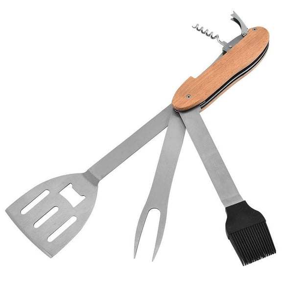 Qholemyo Universal Size Detachable Foldable Stainless Steel Barbecue Combo Kit Grill Accessories BBQ Accessories Multipurpose Fork Shovel Brush Set For Outdoor Camping And Backyard Barbecue Cooking