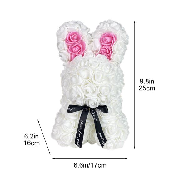 Qholemyo Valentine's day birthday gift simulation rose bunny cuddle foam bunny artificial flowers fake plants cute decorative ornaments
