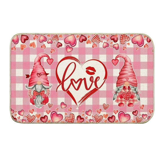 Qholemyo Valentines day non slip door mat welcome mats outdoor front door indoor entryway floor rug with love hearts gnomes gifts love valentines decorations valentine's day home decor
