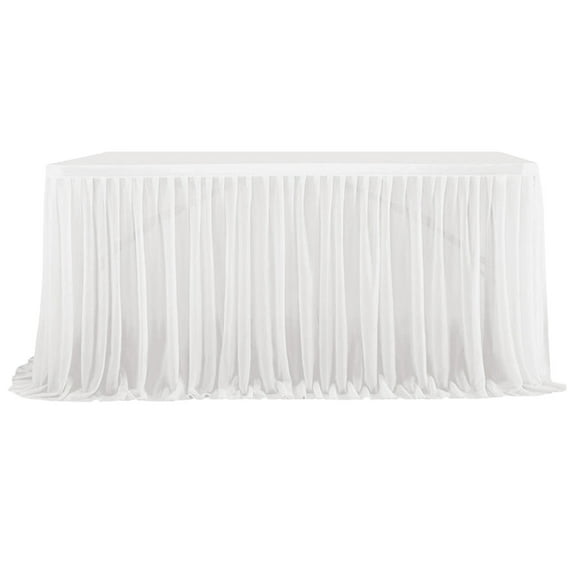 Qholemyo White Tulle Table Skirt Extra Long Ruffled Table Cover For Wedding Birthday Party And Banquet Decorations