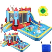Qhomic 146''x 132'' x 82'' Inflatable Bounce Houses for Kids 3-10 with Blower Double Slide Climbing Wall and Ball Pit/Large Pool Outdoor/Indoor Bouncy House, PVC, Child, Teen, Toddler