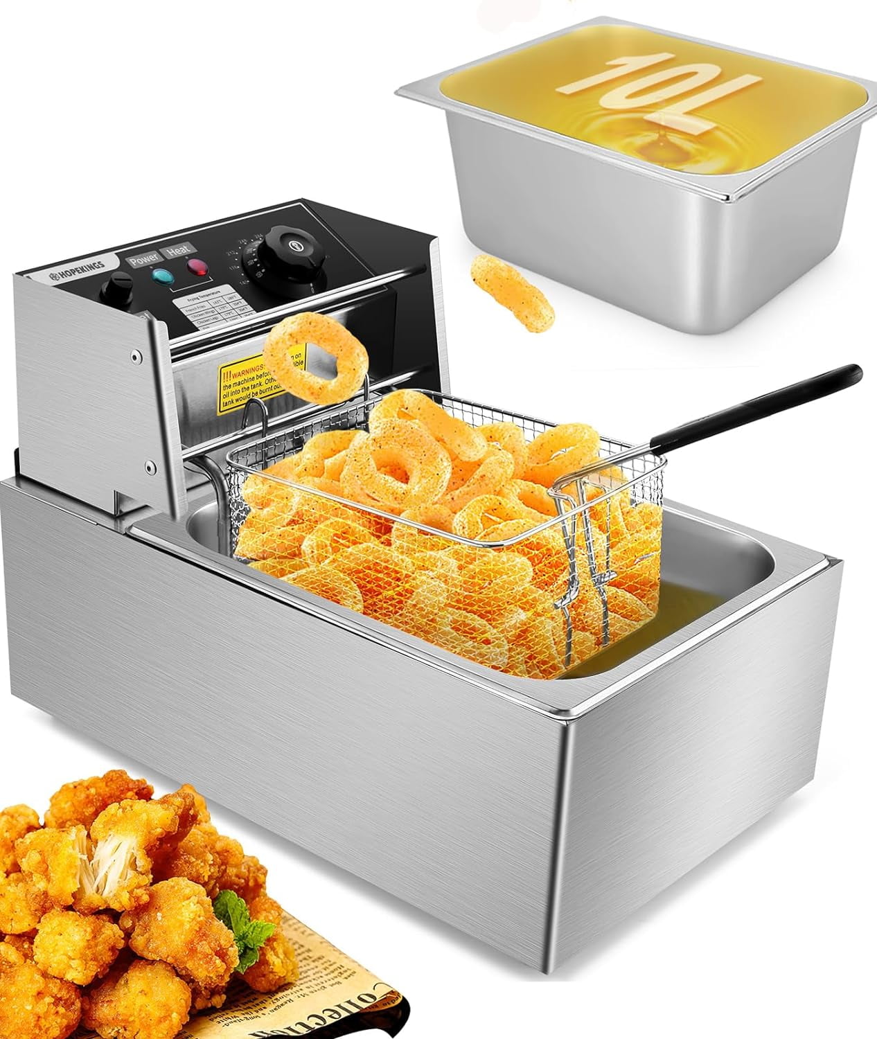 Qhomic 1500W 6L Electric Deep Fryer with Removable Basket and Lid