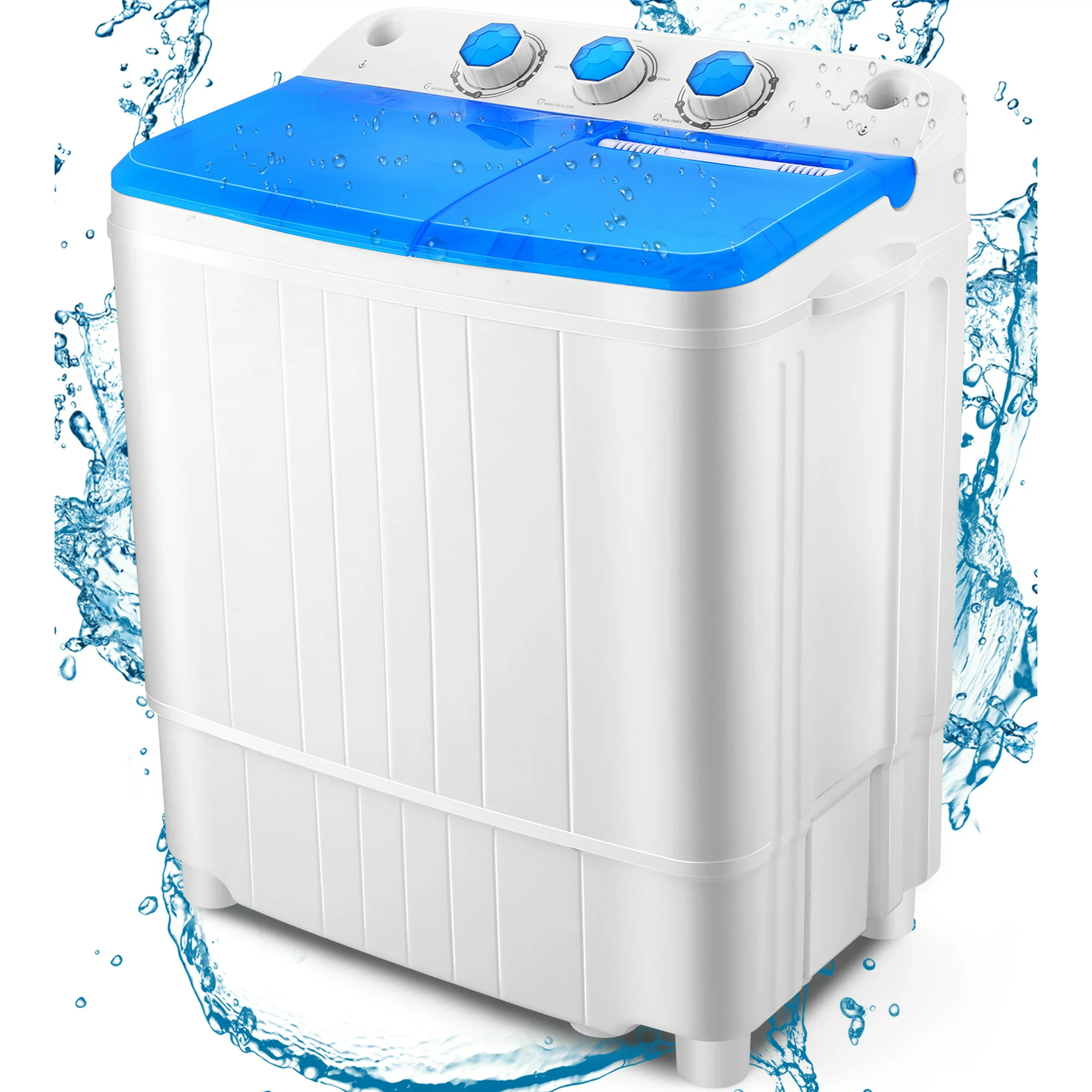 Qhomic 17.6lbs Capacity Portable Mini Twin Tub Washing Machine, Built