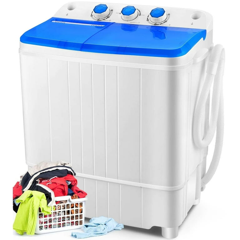 Portable Washing Machine, 16lbs Twin Tub Mini Compact Laundry Washer with Drain Pump&Time Control Washer Spinner Combo, Size: Small, White
