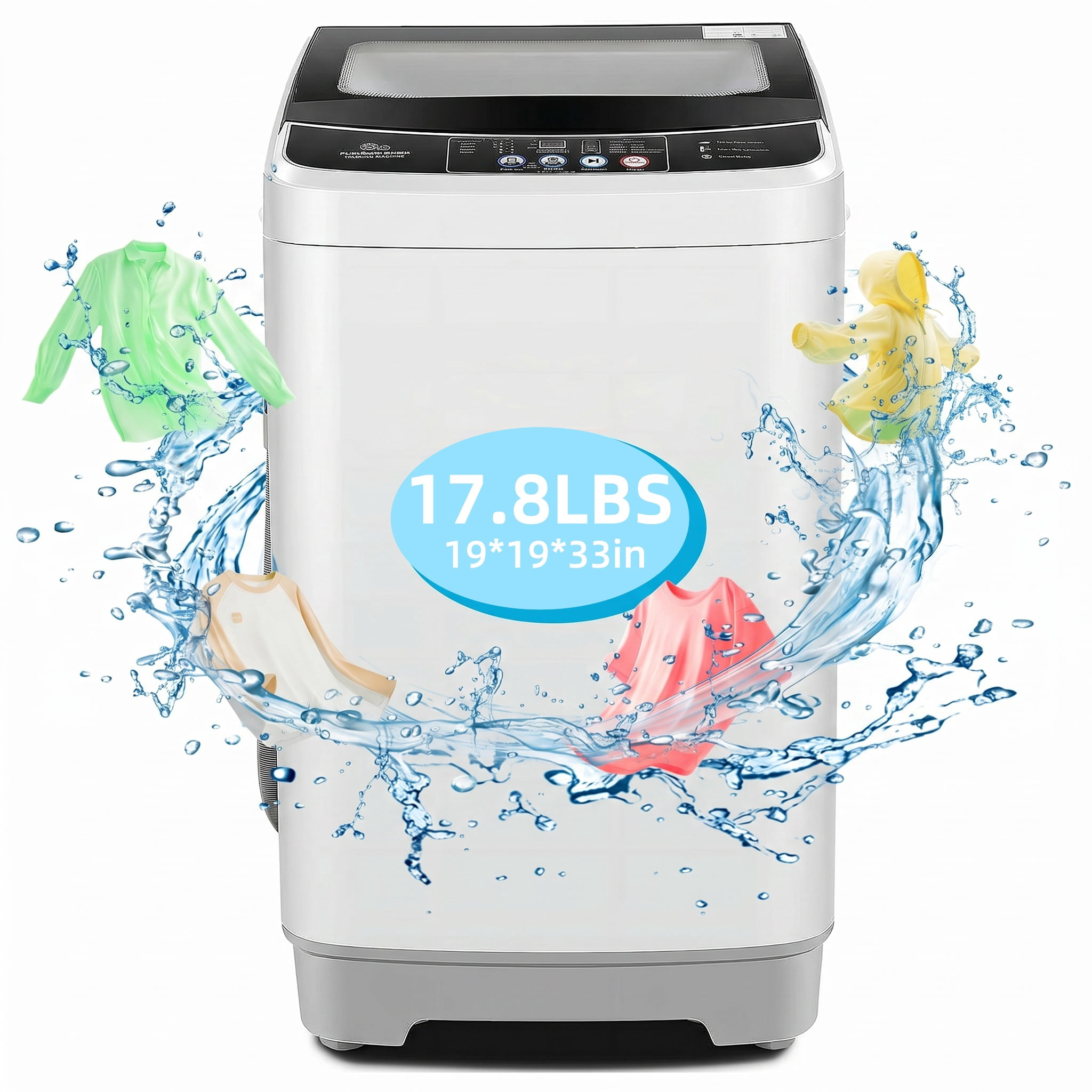 Adnoom 17.8 lbs Portable Washing Machine, 2 in 1 Full Automatic Washer & Dryer with Drain Pump, LED Display, Visual Glass Top-Load, 10 Wash Programs 8 Water Level for Home/Apartment/Dorm
