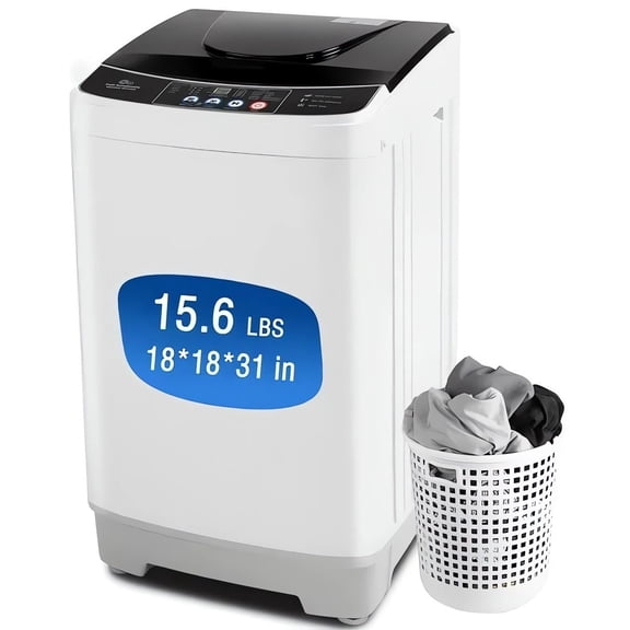 Adnoom Portable Washing Machine, 15.6lbs Capacity Fully Automatic Compact Washer with Drain Pump, LED Display, Compact Washing Machine Quiet and Energy Efficient