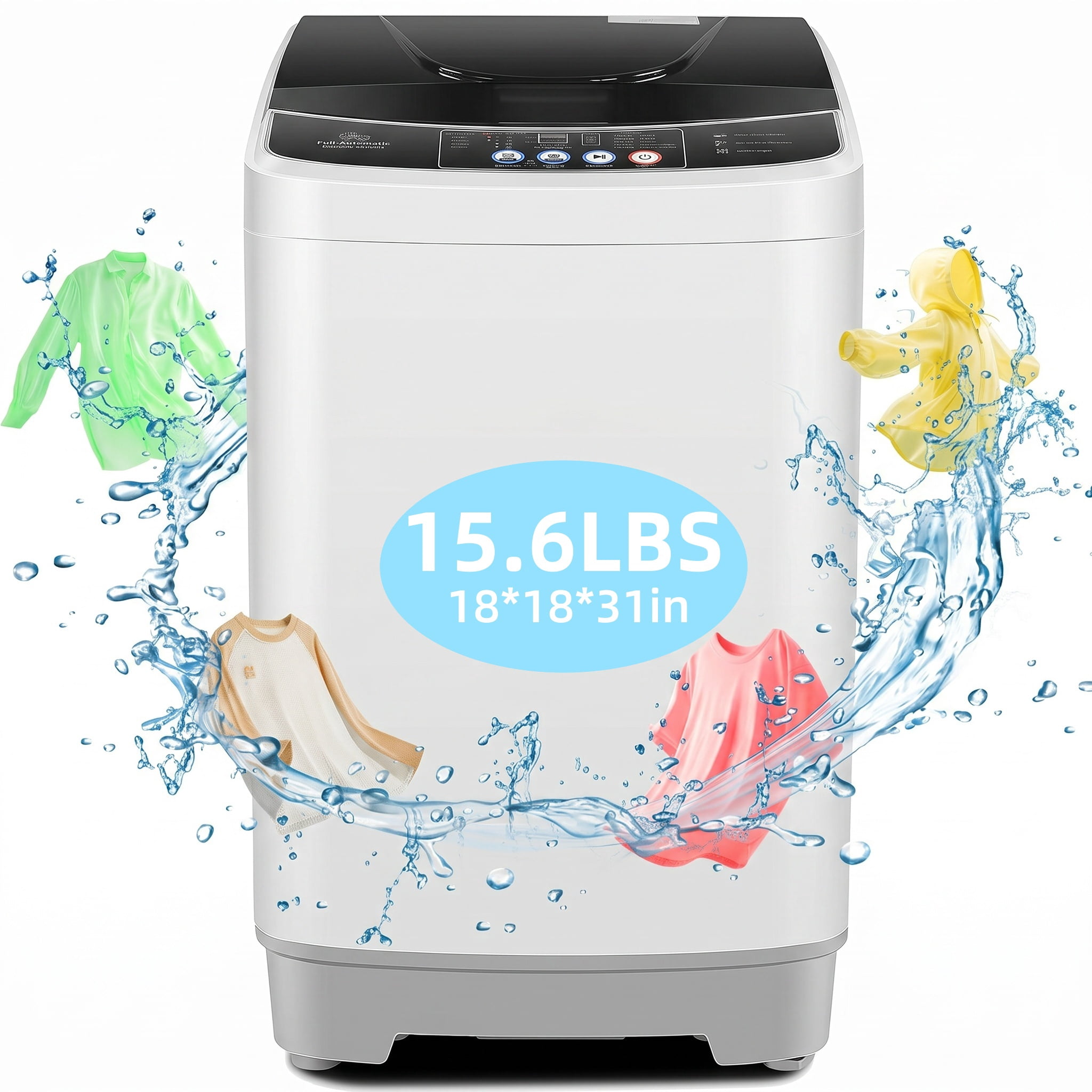 Adnoom Portable Washing Machine, 15.6lbs Capacity Fully Automatic Compact Washer with Drain Pump, LED Display, Compact Washing Machine Quiet and Energy Efficient