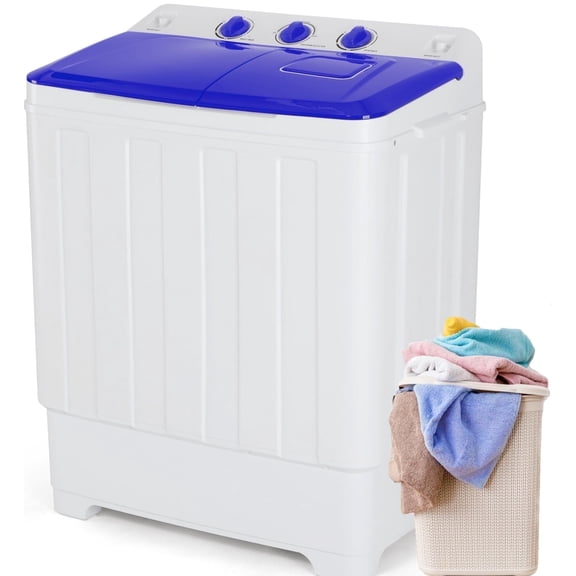 Adnoom 30lbs Washing Machine, 19lbs Washer/11lbs Spinner Combo Twin Tub Portable Washing Machine with Drain Pump, Blue&White