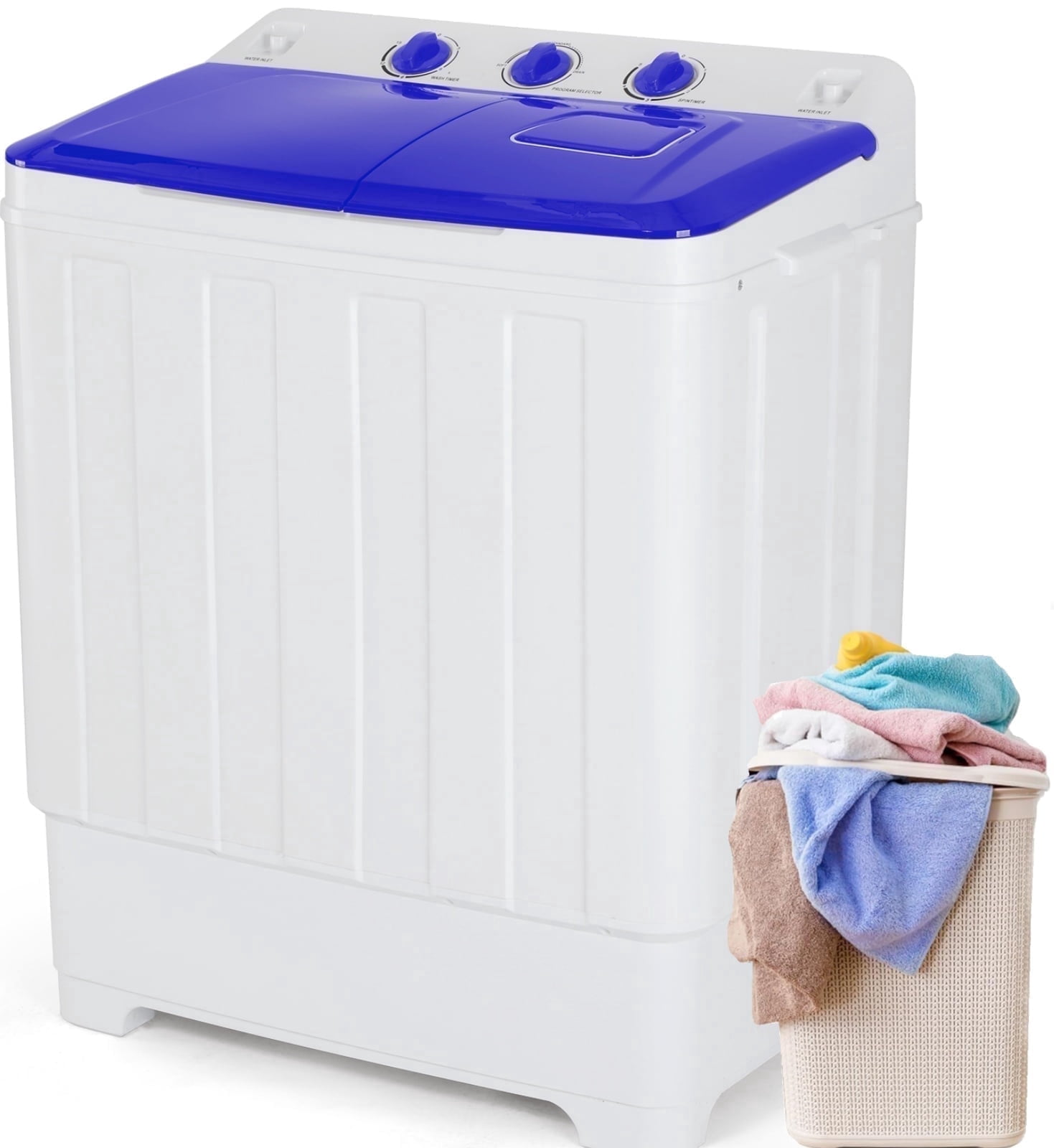 Adnoom 30lbs Washing Machine, 19lbs Washer/11lbs Spinner Combo Twin Tub Portable Washing Machine with Drain Pump, Blue&White