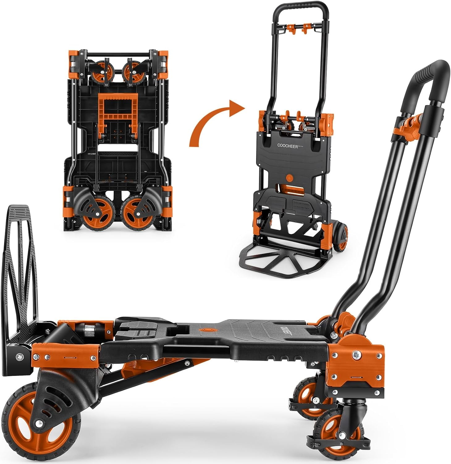 Qhomic 330 lbs Folding Hand Truck, 4Wheel and 2Wheel Combo Expandable