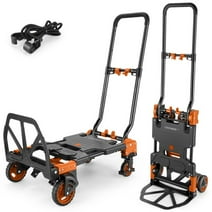 Qhomic 330 lbs Folding Hand Truck, 4-Wheel and 2-Wheel Combo Expandable Hand Truck for Mobile Office Carts, Heavy Duty Moving - Orange