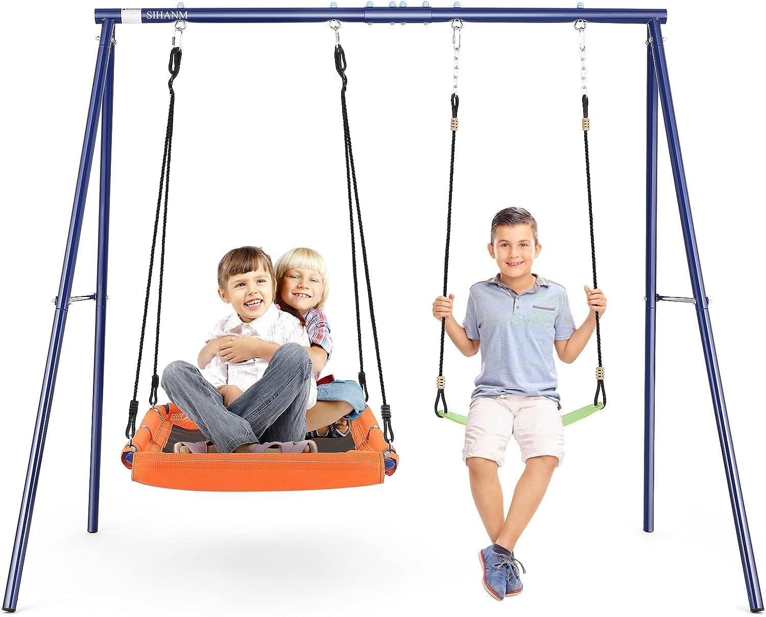 Qhomic Backyard Swing Set for Kids, 440lbs Outdoor Playground Swing Set with Heavy Duty Metal A