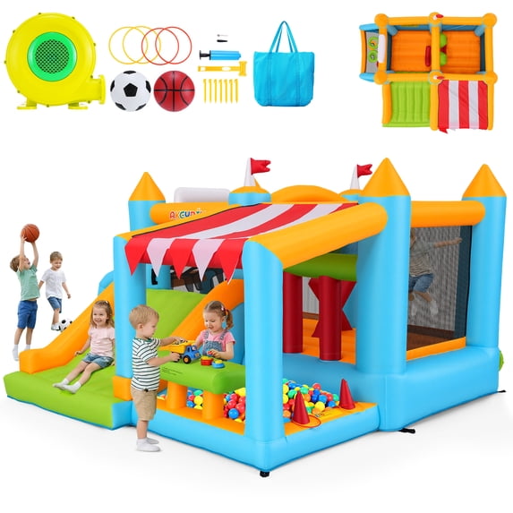 Veeboto Bounce House, 10-in-1 Inflatable Bouncy Castle for Kids 3-10, Indoor Outdoor Jumping House with Slide, Soccer Goal, Pool, Punching Bag, 450W Blower