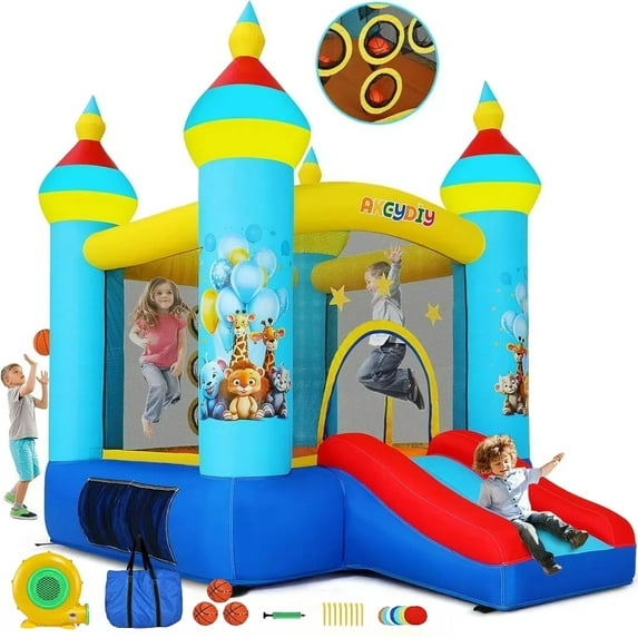 Veeboto Bounce House, Animal Themed Castle, Indoor Outdoor Inflatable Bounce House with Jumping Area, Slide, 370W Blower