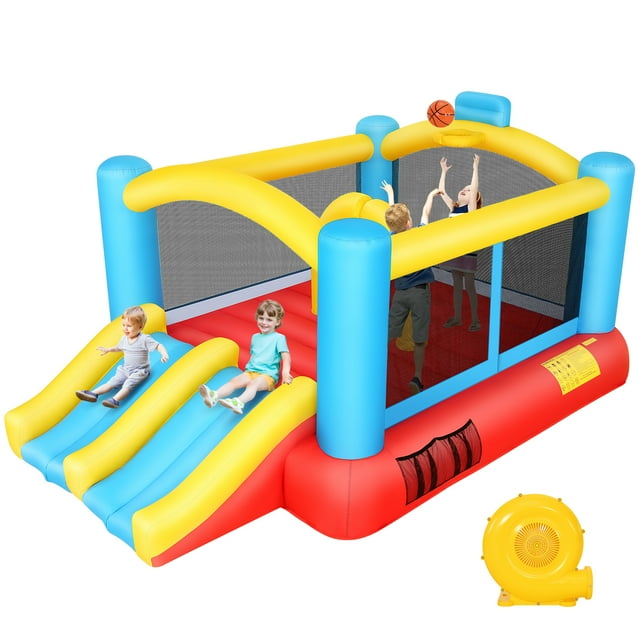 Qhomic Bounce House, Children's Bouncy Castle with Double Slide, Jumping Area, Outdoor/Indoor
