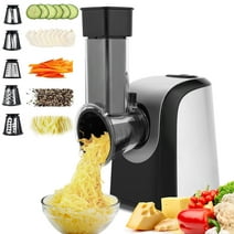 Qhomic Electric Cheese Grater,5 in-1 Professional Electric Vegetable Slicer Rotary Electric Gratersr/Salad/Chopper/Shooter with One-Touch Control with 5 Free Attachments,150W