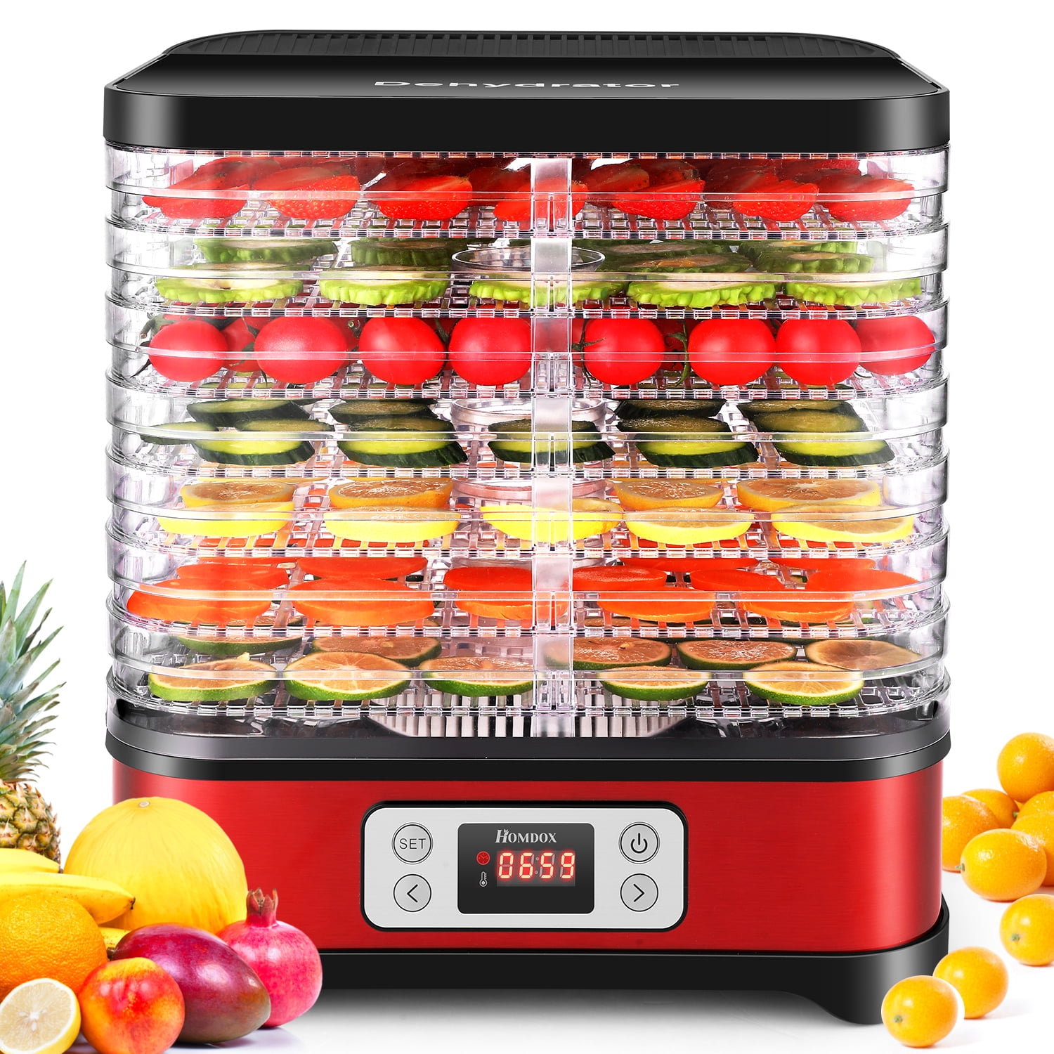 Homdox Food Dehydrator Machine, Dehydrators for Food and Jerky with Fruit  Roll Sheet + 8 Trays + 400W Digital Timer and Temperature Control