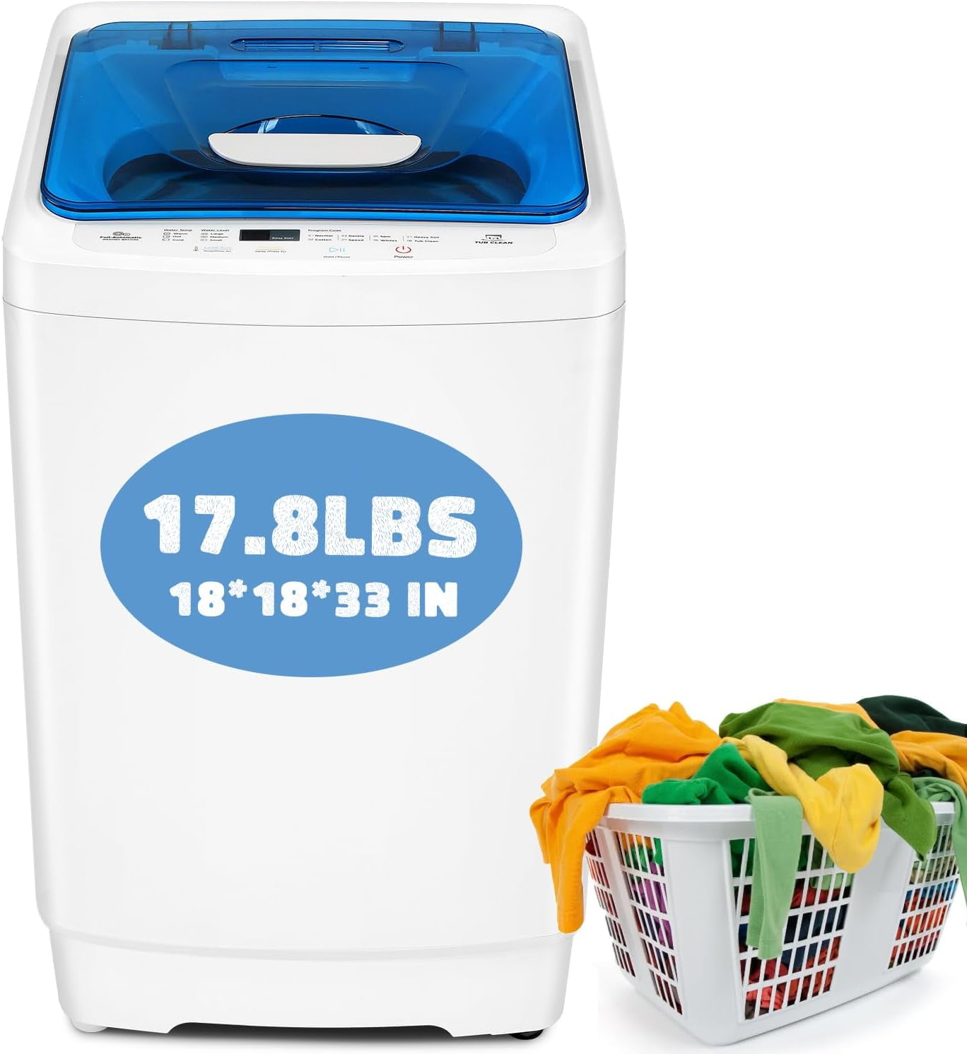 Qhomic Fully Automatic Washing Machine, 17.8lb Large Capacity Portable Washing Machine with Dual