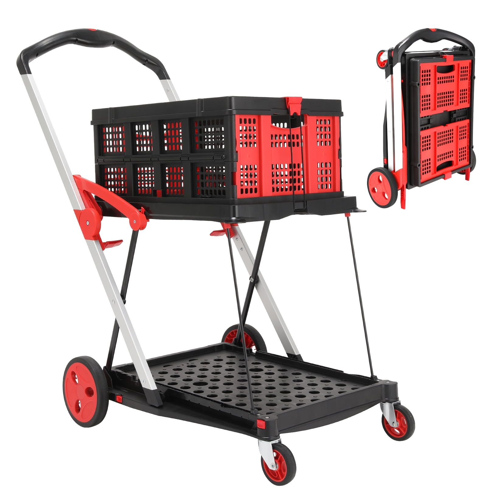 Qhomic Hand Truck, Multi-Use Functional Collapsible Carts, 200 lbs Use Hand Cart and Dolly, Easy to Install, Shopping Cart with Storage Boxes, Suitable for Use in a Variety of Scenarios