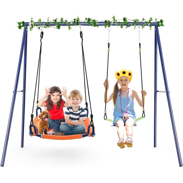 Qhomic Heavy Duty Swing Set with Adjustable 1xSaucer Swing Seat