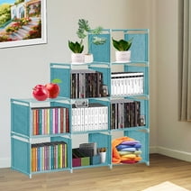 Qhomic Kid Adjustable Bookcase Storage Bookshelf with 9 Cube Book Shelves For Kids Adult, Blue