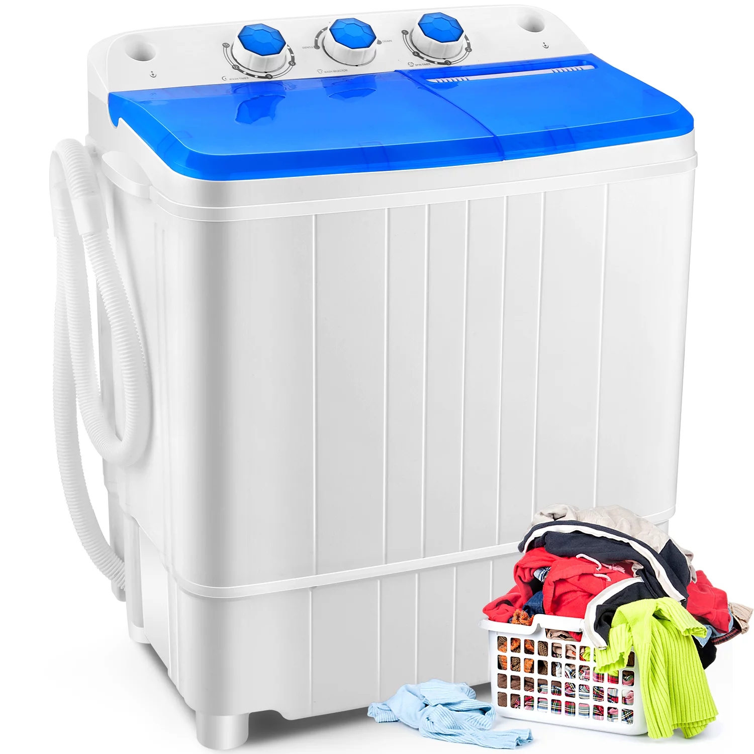 Qhomic Mini Washing Machine, 17.6lbs Twin Tub Mini Compact Washer Machine with Drain Pump&Time