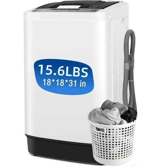 Qhomic Portable Washing Machine, 15.6lbs Fully Automatic Compact Washer, 10 Programs/8 Water Leve Washer and Dryer Combo with Dump Pump, Compact Laundry for Apartment, Dorm
