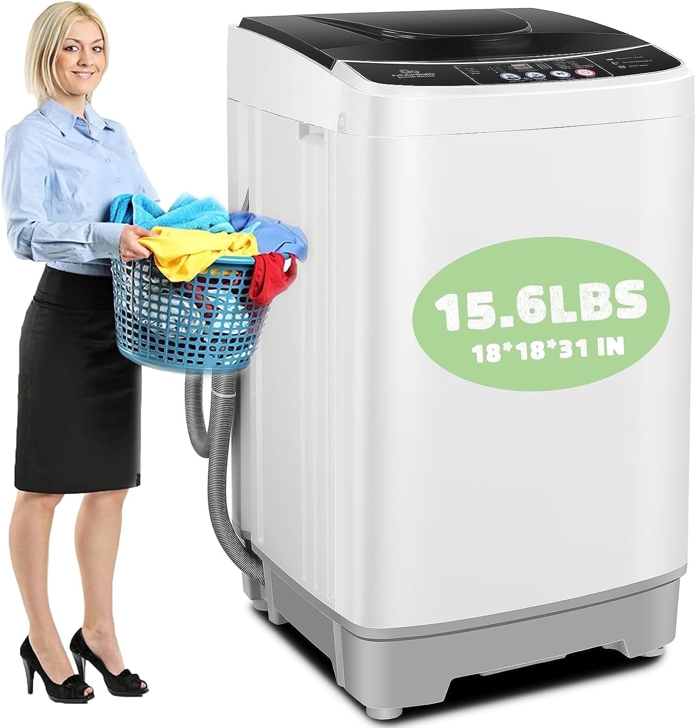 Walmart exclusive discounts  Qhomic Portable Electric Washer, 30lbs, Compact Combo with Drain Pump, White