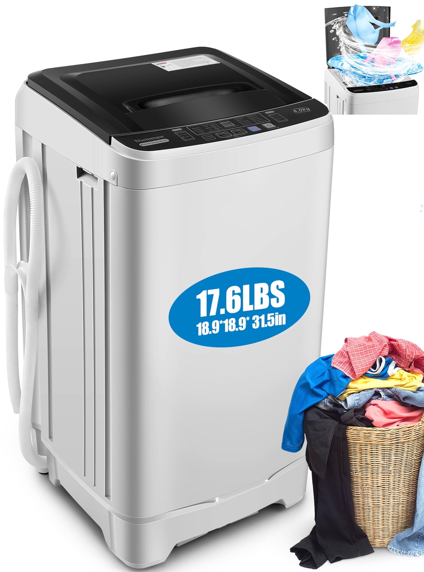 Nictemaw Portable Washing Machine 17.8Lbs Large Capacity 2.4 Cu.ft Portable  Washer Machine with 10 Programs and 8 Water Levels Selections Mini Washing