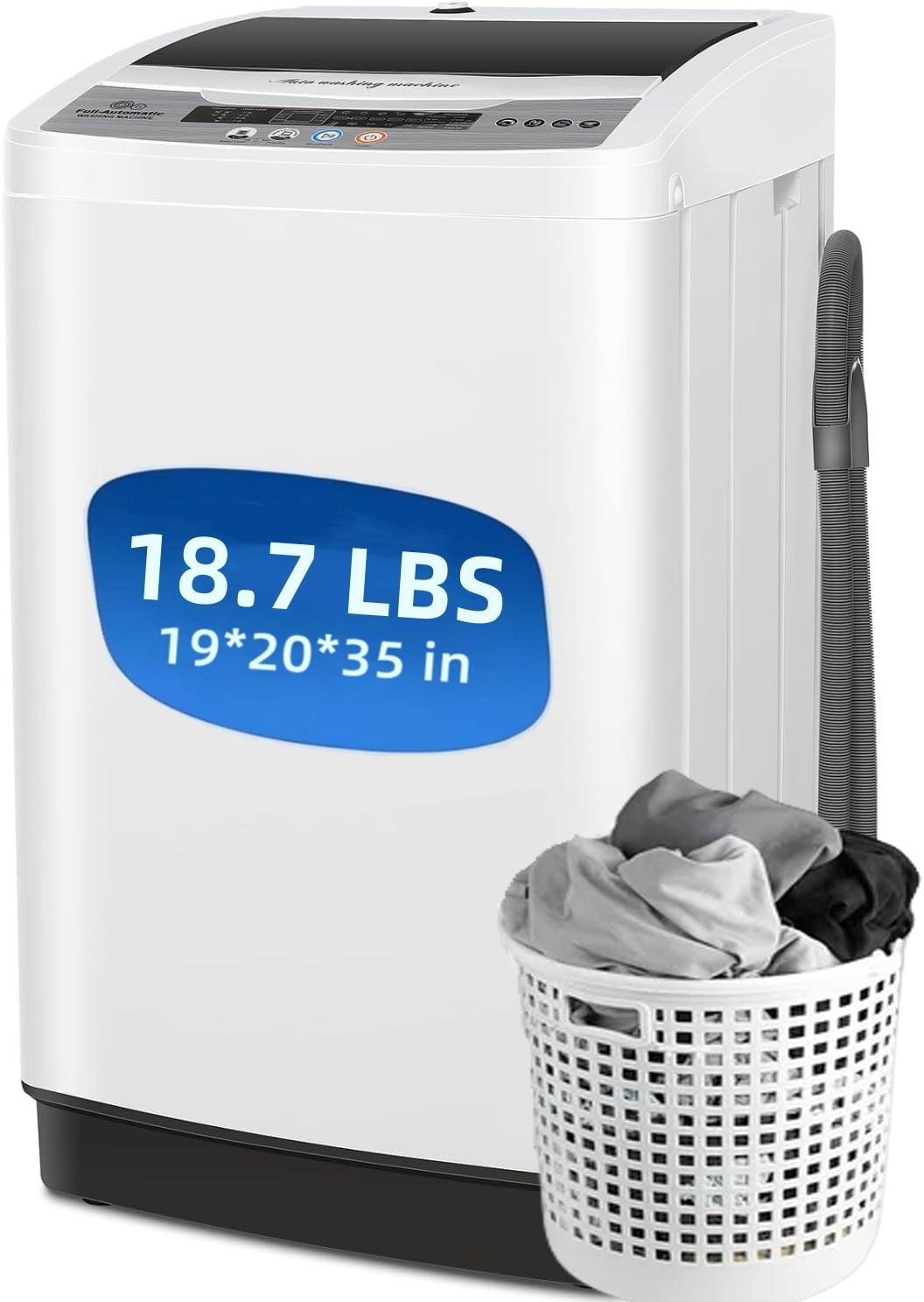 Adnoom Portable Washing Machine, 18.7lbs Full Automatic Compact 10 Programs & 8 Water Levels Washer Machine with Child Lock and LED Display, Low Noise Laundry Wash for Apartments, Home, Dorms