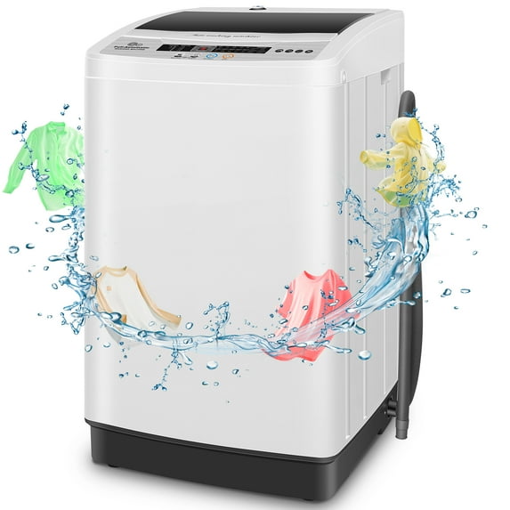 Qhomic Portable Washing Machine, 18.7lbs Full Automatic Compact 10 Programs & 8 Water Levels Washer Machine with Child Lock and LED Display, Low Noise Laundry Wash for Apartments, RVs, Dorms