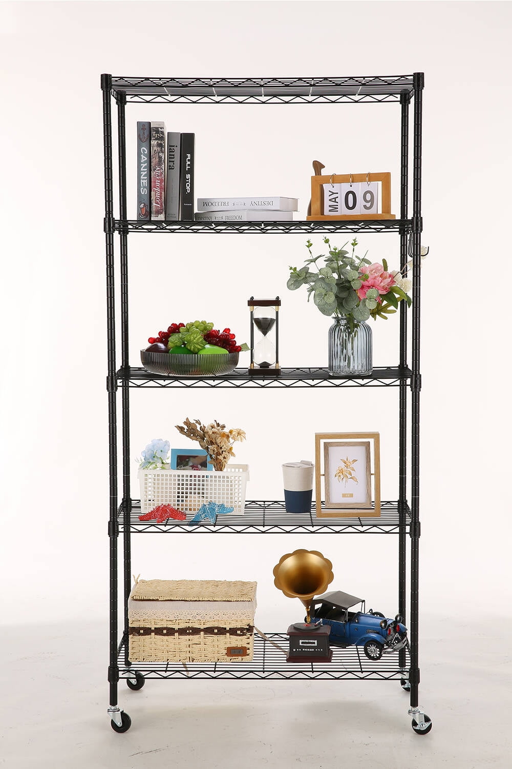 Folews 5 Tier Storage Shelves with Wheels - Metal Shelves for Storage  Adjustable Wire Shelving Unit Organizer Storage Rack Shelf for Kitchen  Garage