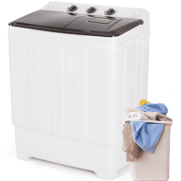 Adnoom Washing Machine, 19lbs Washer & 11lbs Spin Dryer Combo Washing Machine, Compact Washer Machine with Drain Pump&Time for Dorm and Home, Gray