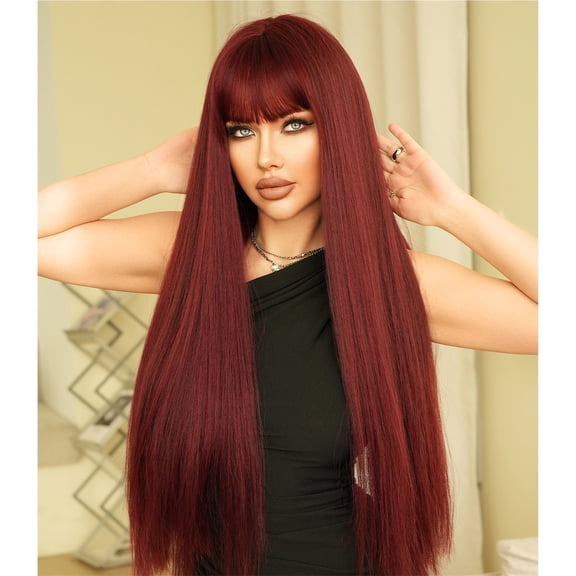 Qi Bangs, Long Straight Hair Wig, Women's Natural Fluffy Full Head Cover Breathable, lightweight