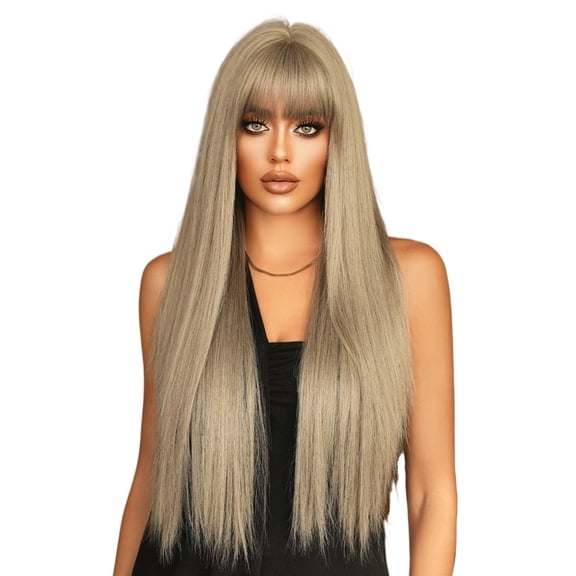 Qi Liu Hai Long Straight Hair Wig Natural Smooth Women's Full Headset Wig