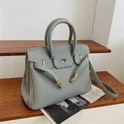 BESTSPR Leather Handbag for Women , Ladies Shoulder Bag Fashion Classic Lychee Pattern First Layer Cowhide Top Handle Satchel - Light Gray