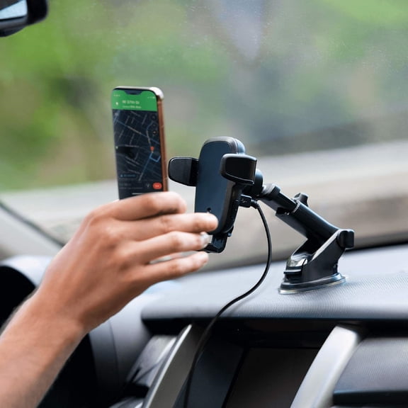 Qi Wireless Car Charger - Automatic Clamping Dashboard Phone Mount with Wireless Charging for iPhone, Samsung Galaxy, Huawei, LG, and other Smartphones.