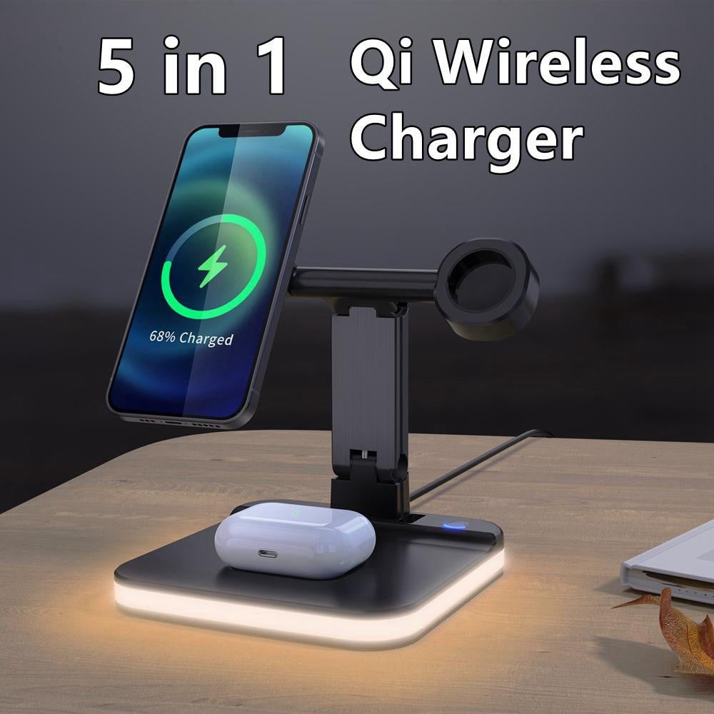 Qi Wireless Charger Dock Stand With intelligent night light For iPhone For Apple Watch Airpods For Samsung Galaxy S24 S23 S22 S22Plus S21 Ultra S20 note20 and ALL Qi-Standard Smartphones