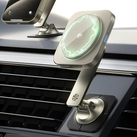 for Qi2 15W MagSafe Car Mount Charger, Qi2-Certified Universal Dashboard/Tesla MagSafe Car Charger, Magnetic Wireless Charging,Adjustable Car Phone Holder for iPhone 16/15/14/13/12,S25,Titanium