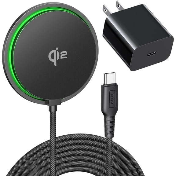 Qi2 Certified Magnetic Wireless Charger, 15W Fast MagSafe-Compatible Wireless Charging Pad with Cooling Fan, Only for iPhone 17 16 15 14 13 12 Series, AirPods, and More (Adapter Included)