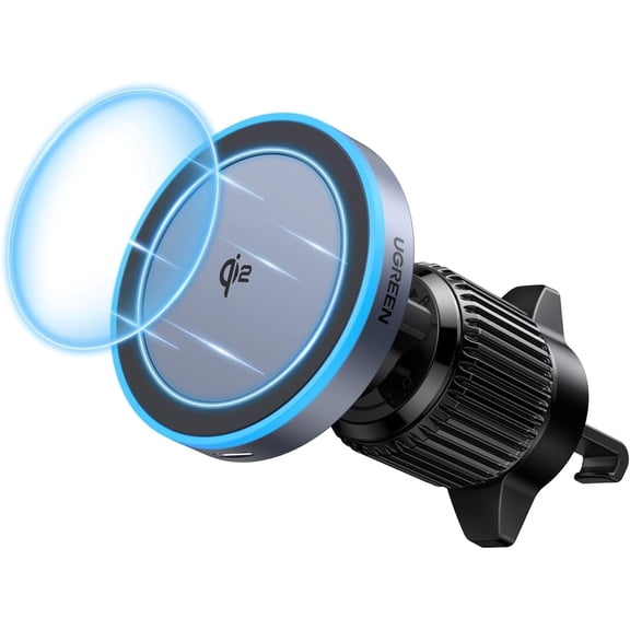 Qi2 Wireless Car Charger, 15W Fast Charging Strong Magnetic Car Phone Holder with LED Light for iPhone 17/16/15/14/13/12 Series Car Accessories