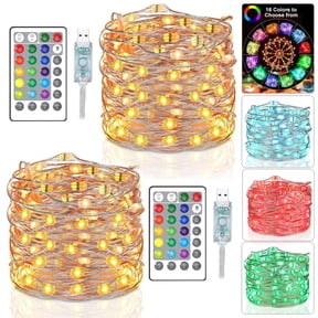 QiShi 16 Multi Color Changing Fairy Lights USB Powered with Remote Control, 33ft 100 RGB LED Bright Silver Wire Starry String Lights-2PACK